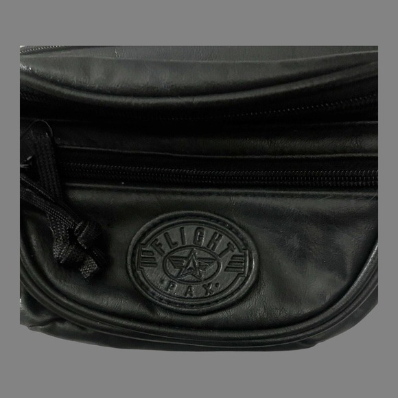 Vintage Flight Pax Black Faux Leather- Fanny Pack Belt Bag With Multiple Pockets - Picture 2 of 3